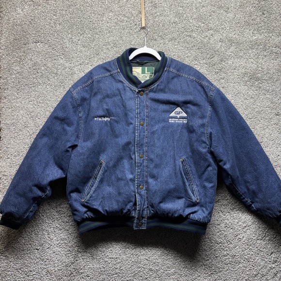 WearGuard Other - VTG WearGuard Denim Bomber Jacket Mens LARGE Chore Quilted Insulated GP Logo 90s